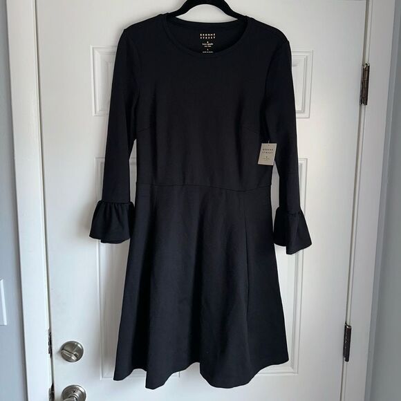 NWT KATE SPADE BROOME STREET size L Bell Sleeve Ponte Dress mini black flare - Picture 2 of 10